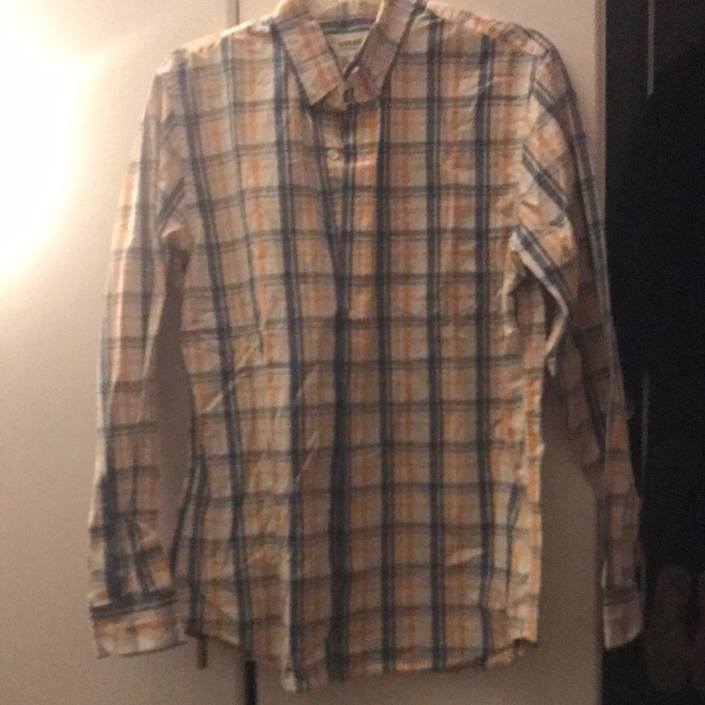 Men's Blue and Orange Plaid Shirt